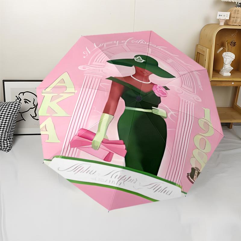AKA logo9 Print Automatic Umbrella, 8 Rib Iron Frame, Plastic Handle, Suitable for Outdoor Travel &Daily , Ideal Gift
