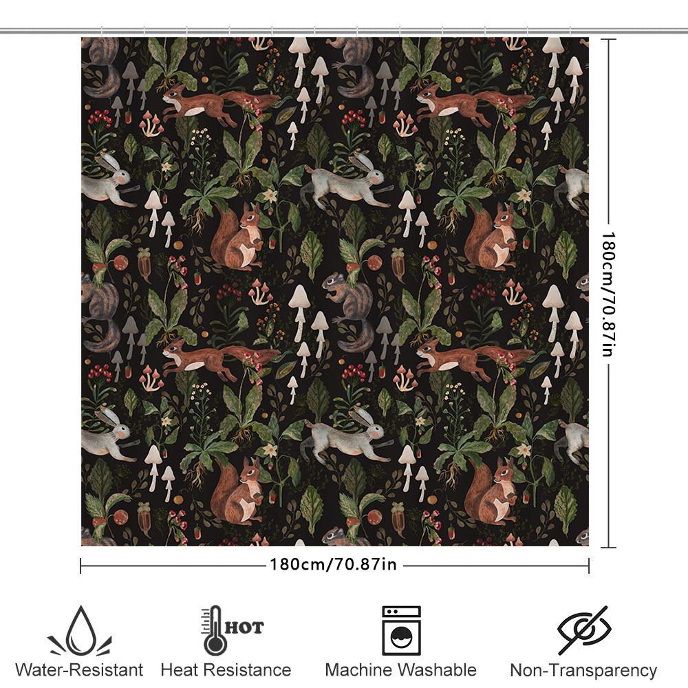 Nature-Inspired Shower Curtain Forest Animal Print Bathroom Decorative Waterproof Fabric With Mushroom Design For Home Decoratio