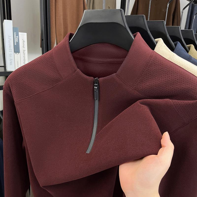 Men's Stand Collar Half-Zip Hoodie - Casual Autumn/Winter Long Sleeve Base Layer