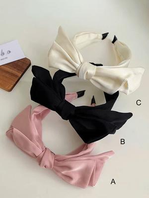 1 Stück geknotete Schleifen-Stirnbänder für Damen, rutschfeste Mode-Haarband, Hasenohren-Haarreifen für Mädchen, süße breite Haar-Accessoires - Rosa Weiß