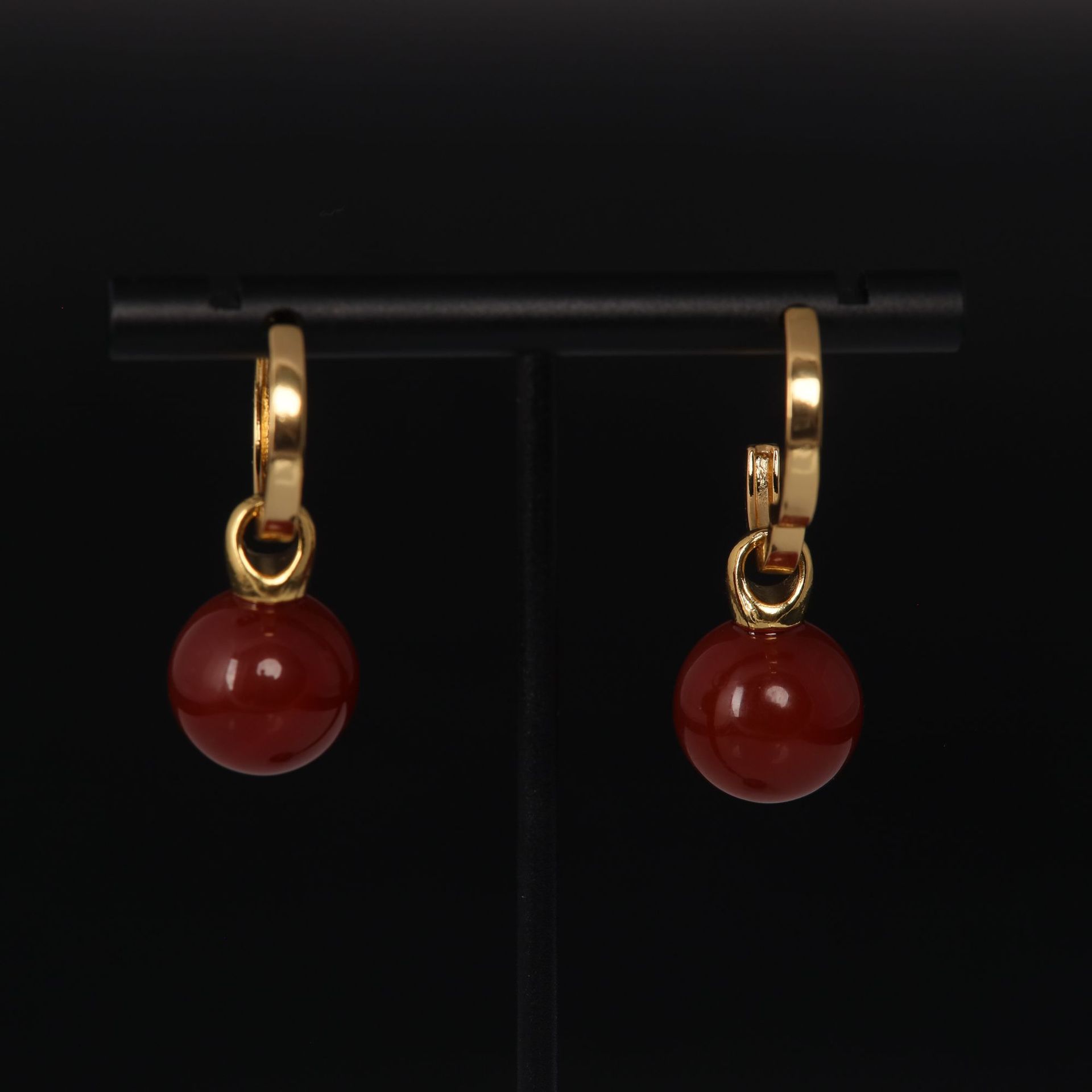 Средневековые Винтажные Премиум Стиль Универсальные Ретро Красный Желтый Зеленый Агат Покрытие Медью Настоящее Золото Серьги