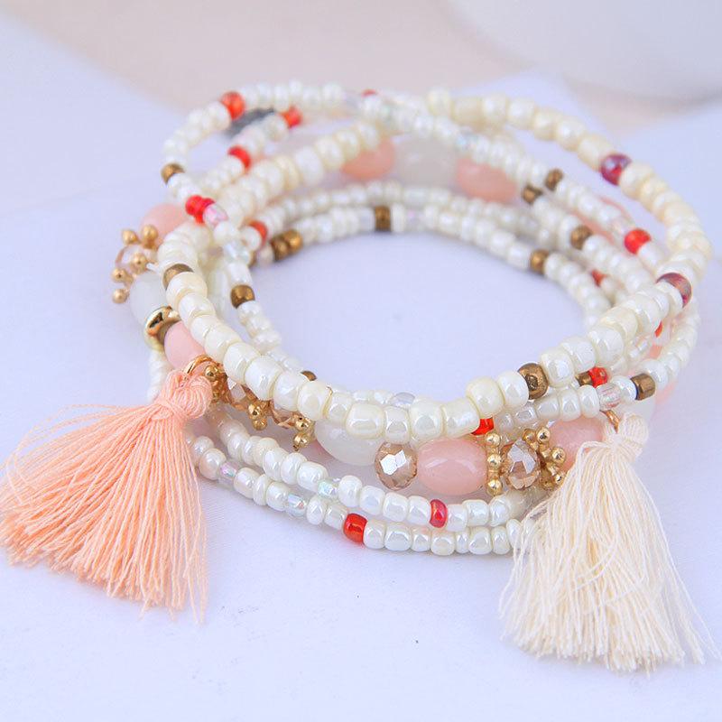 1set/pack European And American Fashion National Style Bohemian Style Handmade Wood Bead Combination Multi-Layer Bracelet