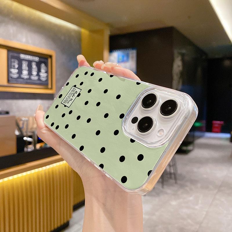 Korean Green Feather Yarn Polka Dot 15 for Apple 16 Promax Mobile Phone Case for IPhone 14/13 Anti-fall 12/11