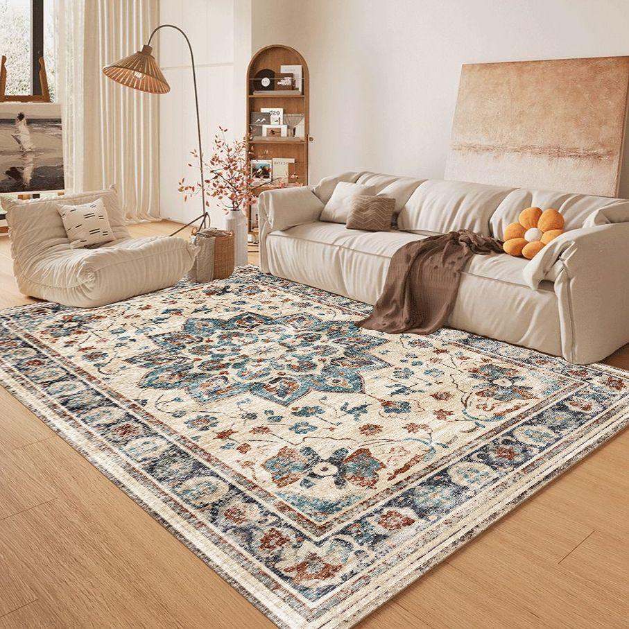 Vintage Floral Area Mat - Non-Slip Backing, Machine Washable Mat - Lightweight Thin Profile for Living Room, Bathroom, Kitchen Easy To Clean Decor Mat