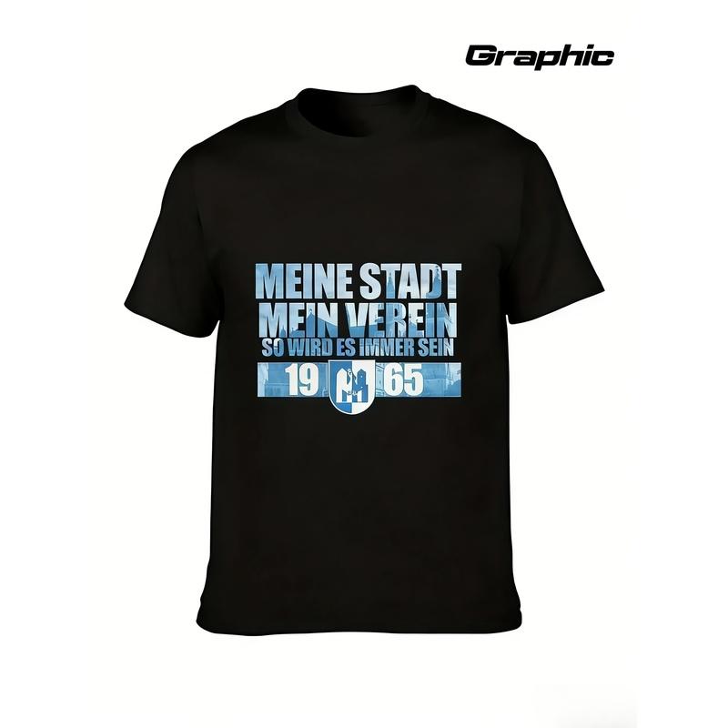 Forever Magdeburg M2 Men's German Football Fan T-Shirt- Black, Featuring a Light Blue Magdeburg Fan Club Logo And Slogan, And a 1:0 Victory Graphic