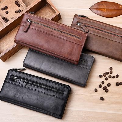 Men's Wallet, Long Wallet, Zipper, Multi-Card Position, Change Position, Mobile Phone Position, Youth Soft Leather