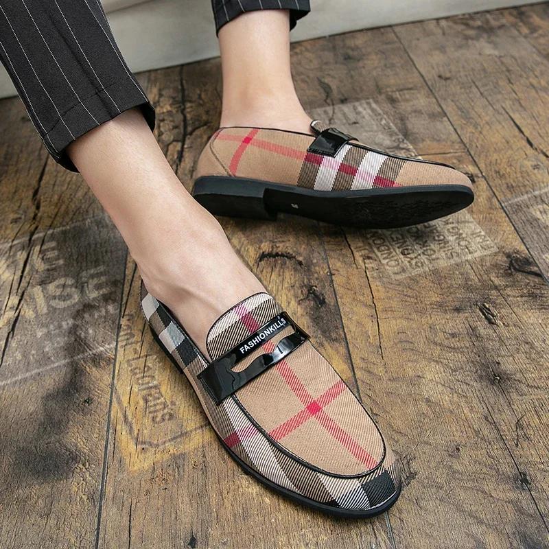 Mens Dress Designer Shoes Plaid Leather 2024 Fashion Handmade Wedding Party Luxury Brand Shoes Men Loafers Oxford Shoes Male 48