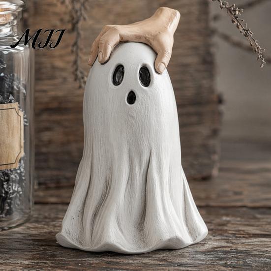 Small Ghost Decoration for Shelves Halloween Figurine, Cute Statue with Creepy Cape Fingers, Artistic Figurine Home Desk Party Decor, Funny