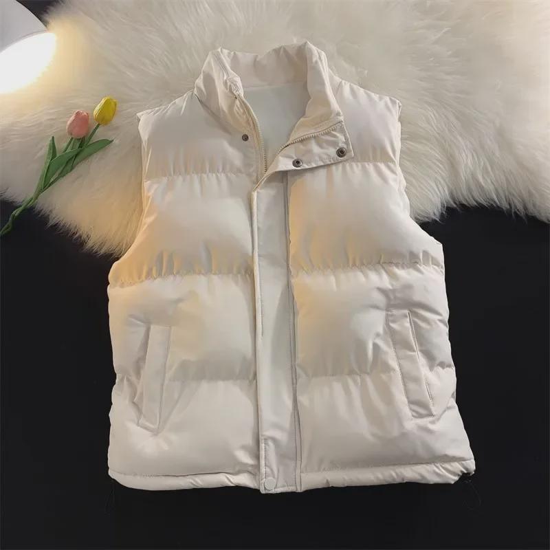 Unisexowa bawełniana kamizelka w stylu koreańskim: Modny stójkowy kołnierz, dopasowany krój, pogrubiony dla ciepła