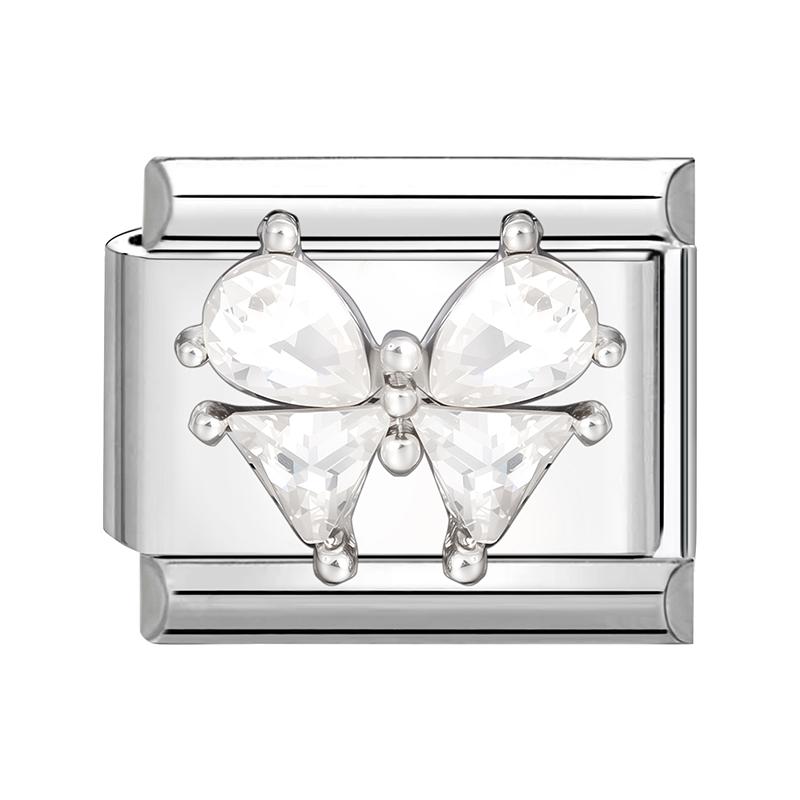 New Shiny Zircon Heart Butterfly Flower Star Bow Italian Charm Links Fit 9MM Stainless Steel Bracelet Girls' DIY Making Gift