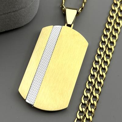 Stainless Steel Dog Tag Pendant Necklace for Women Men Gold Color Charm Chain Geometric Boyfriend Hip Hop Jewelry Gift