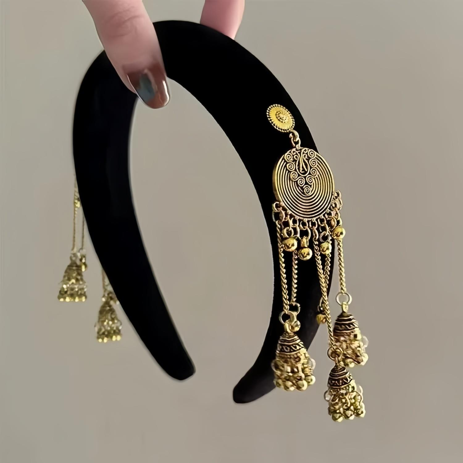 

Этнический ободок для волос с колокольчиком и кисточками, бархатная повязка для волос, модная повязка на голову, аксессуары для волос для женщин