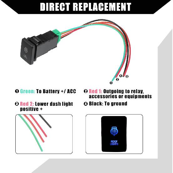 Power Push Button Switch with Connector Wire for Toyota Landcruiser 4Runner / Car Interior LED Light on Off Switch Panel/Waterproof / 1 Set Blue