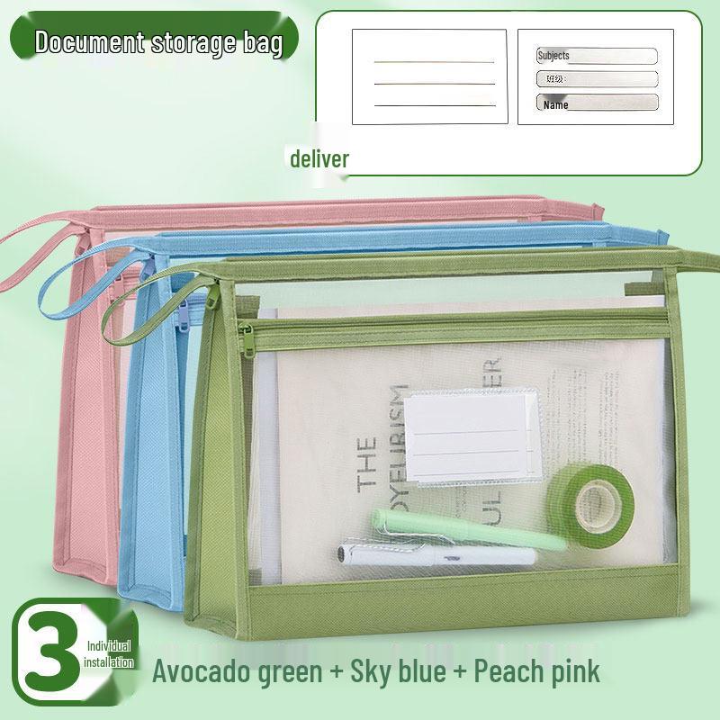 Dual-Layer Zippered Mesh File Bag for Students