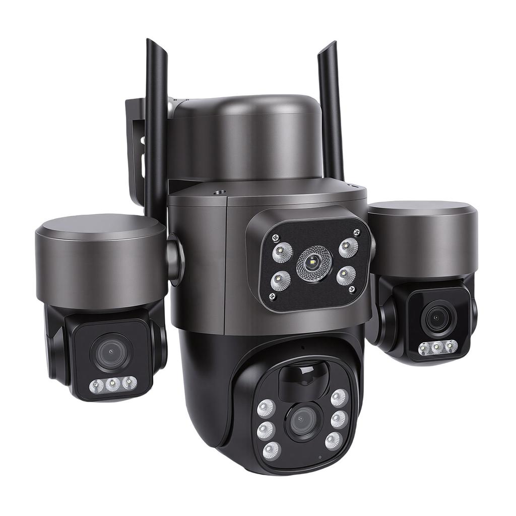 3 Lens Solar Security Camera 6MP HD 360 Degree Viewing Angle IP66 Water Proof Motion Detection WiFi Smart for Outdoor