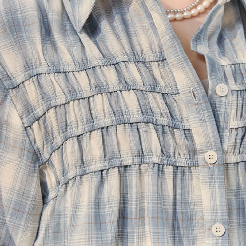 Maxza Check Shirring Cotton Shirt Blouse Zf05qb002nh