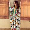 AB198 Women's Striped Batwing Sleeve Muslim Vest & Abaya Dress Set