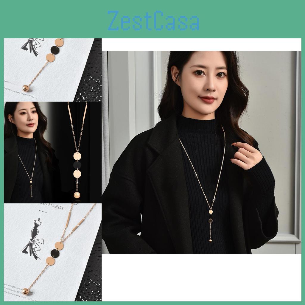 Modern Geometric Titanium Steel Necklace For Women Fashionable Long Tassel Style