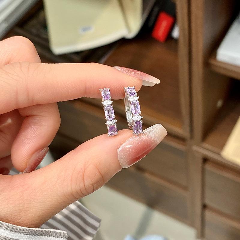 Light luxury row inlaid colored treasure ear buckle S925 sterling silver natural crystal peridot earrings high-end commuter earrings jewelry gift