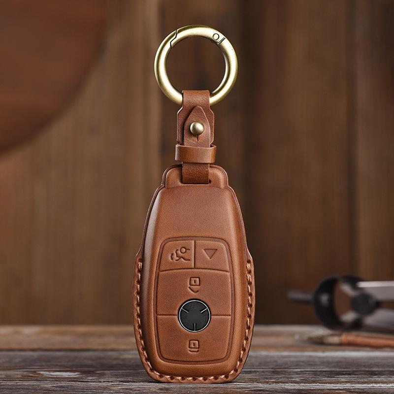 Retro and Old Style Handmade Real Cowhide Car Key Cover Is Suitable for Mercedes-Benz Bag Case.