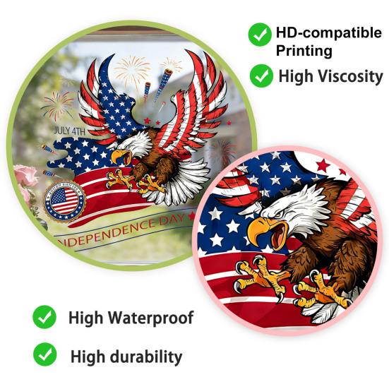 Raamstickers met Amerikaanse adelaar voor 4 juli, patriottische statische raamstickers, waterdichte PVC-sticker voor de decoratie van glazen deuren en ramen ter ere van Onafhankelijkheidsdag.
