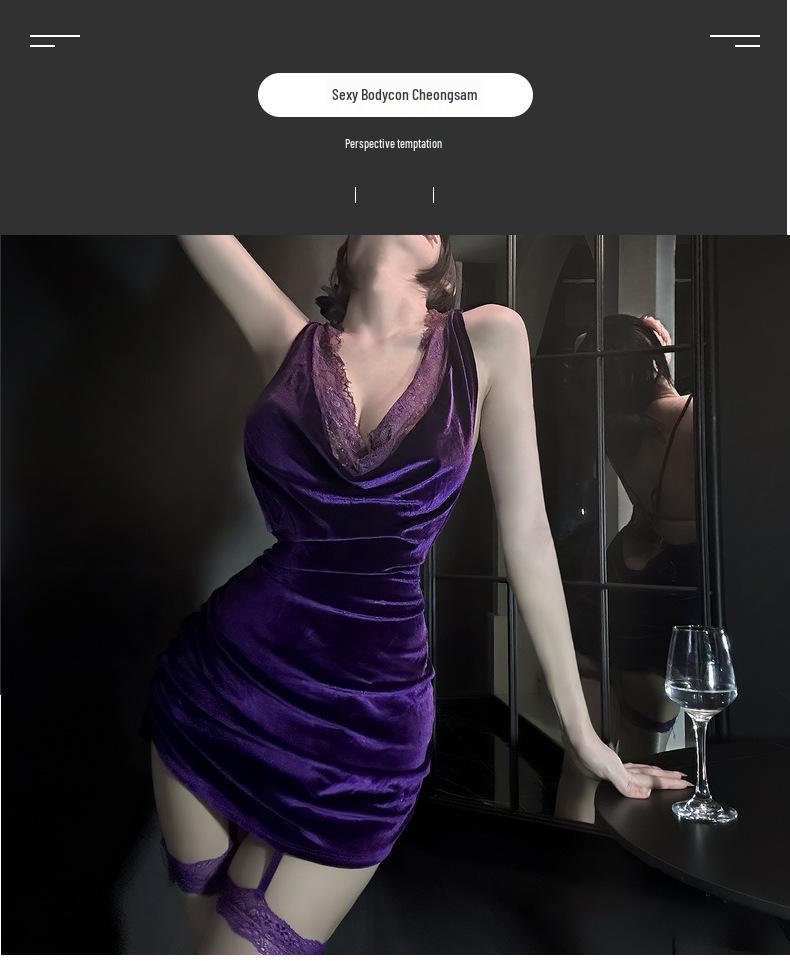 Golden Night Lace Lingerie Set - Sexy Hip-Hugging Temptation Nightgown