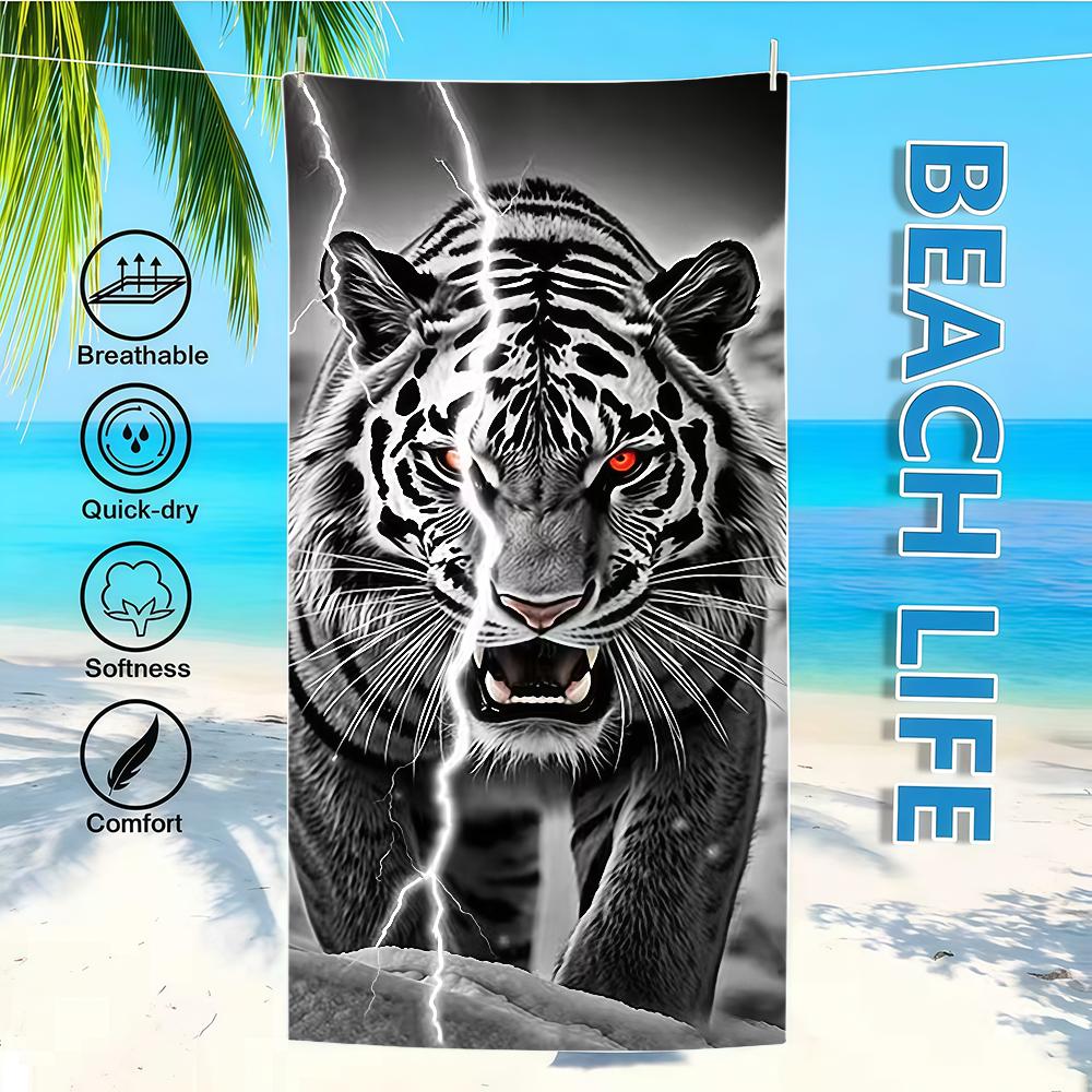 Towel Textile Bathrobe Black Beach Quick-Drying And Lightweight Tiger Portable White Camping Lion Swim Pool Travel
