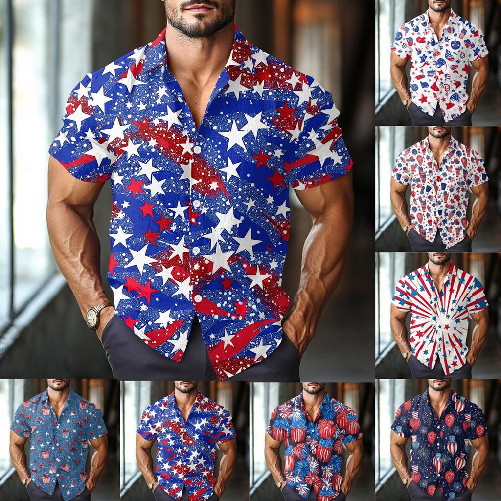 Herre Casual Casual Independence Day Print Kortarmet Skjorte
