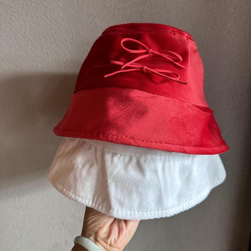 Fisherman Cap Bowknot Solid Color Bucket Hat Sun Protection Gift Breathable
