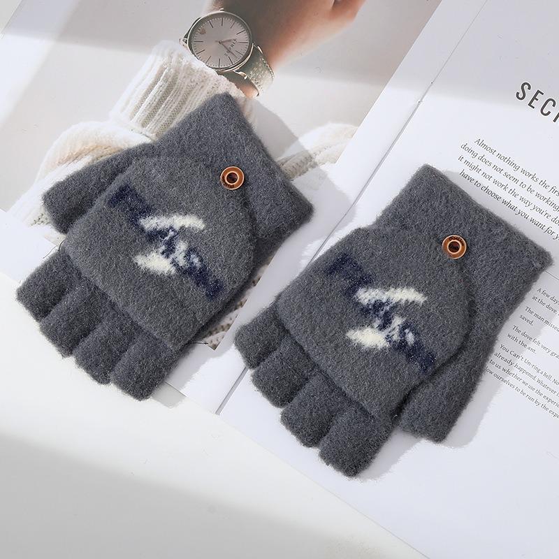 

Осень и зима новые мужские простые и универсальные вязаные варежки с откидным верхом в виде пятиконечной звезды, теплые для улицы, для письма One Size светло-серый