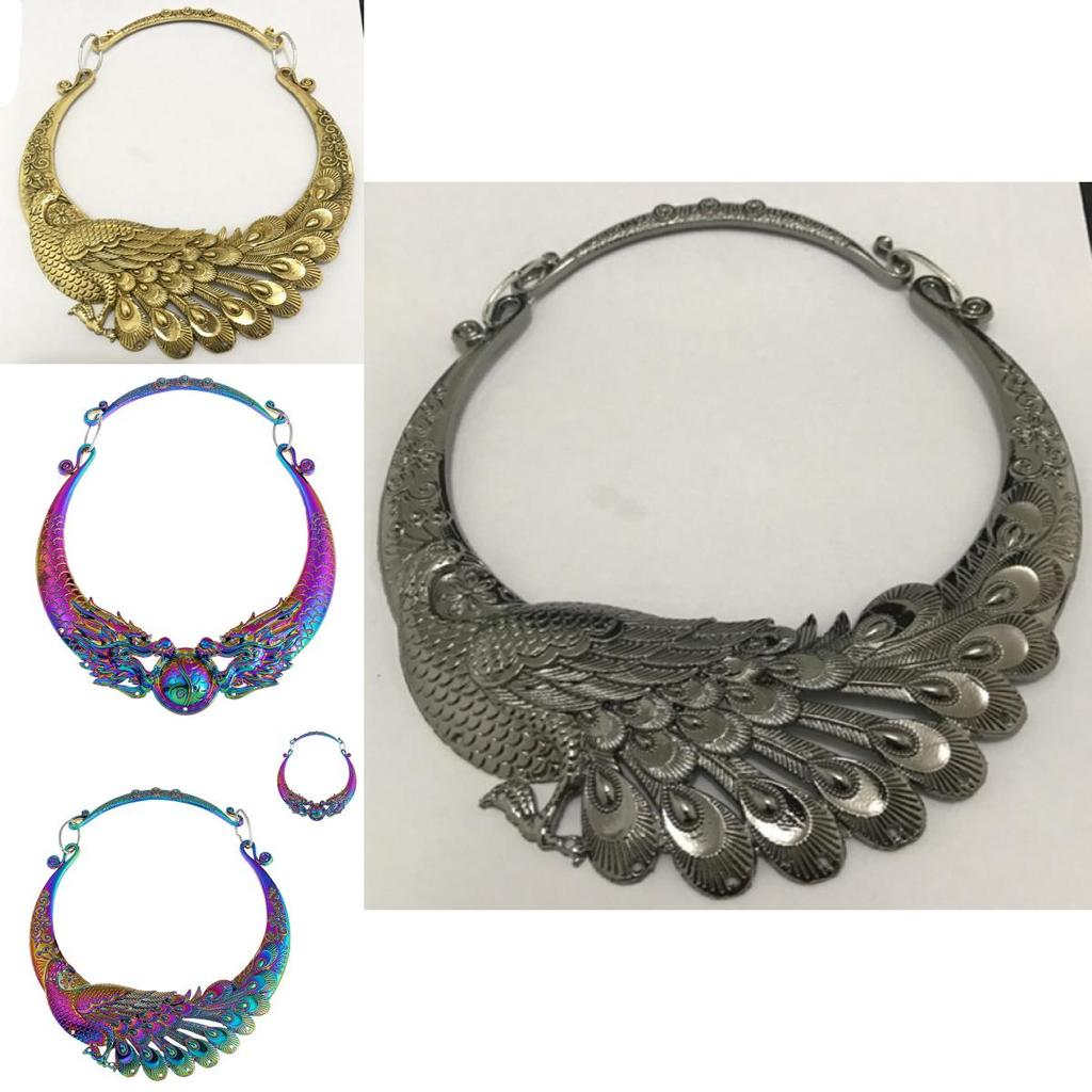 Peacock And Dragon Pendant Necklace With Metallic Chain For Ethnic Style Costume Accessories