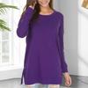 Long Sleeve Round Neck Pullover Tops for Women with Side Split Hem