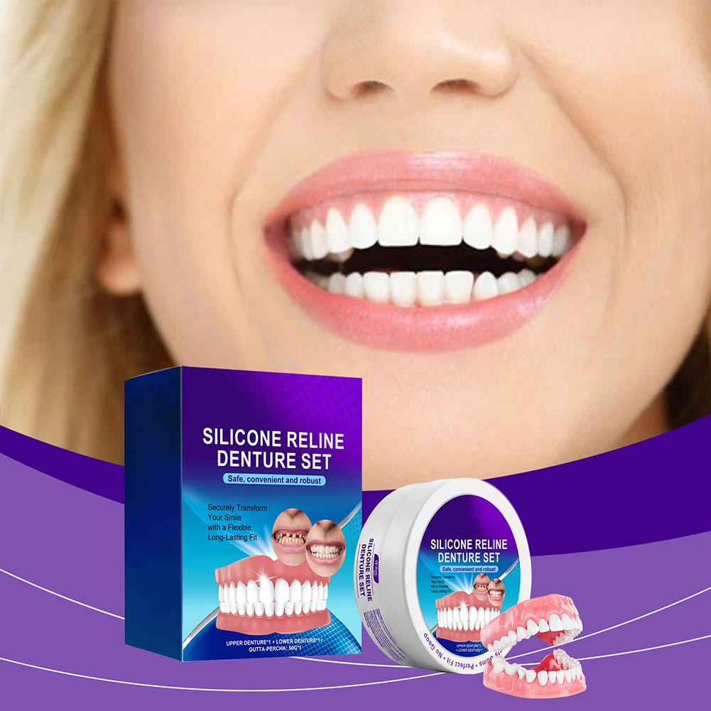 Teeth Silicone Reline Denture Set Comfortable Fit Silicone Tooth Fit Denture Set Moisturizing Smile Tooth Care Denture