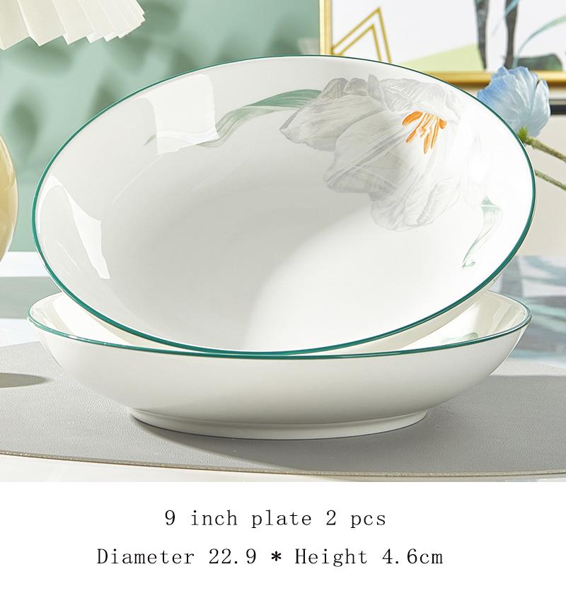 Household Ceramic Plates 9 Inch 2 Pcs Chinese New High Aesthetic Print Exquisite Dining Tableware Underglaze Colour Round Dish 9 inches
