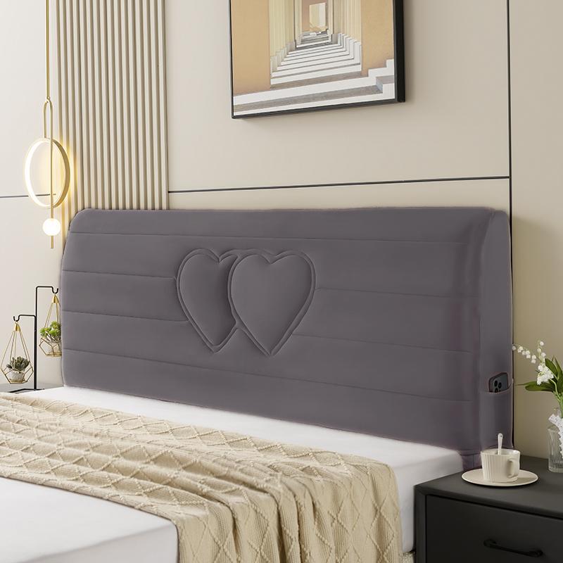 All-inclusive Plush Quilted Headboard Cover Thick Velvet Bed Head Cover Bed Backrest Dustproof Soft Bedside Protector Cover