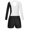Kids Girls Long Sleeve Mock Neck Shiny Rhinestones Decor Leotard with Shorts for Dance Gymnastic Workout