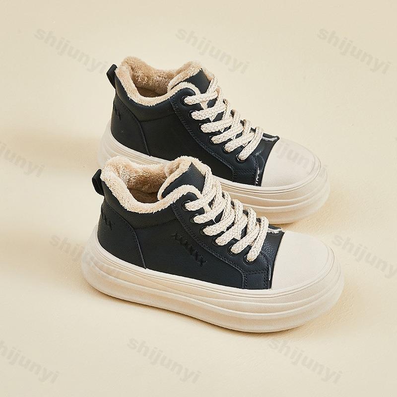 Winter New Women's Warm Plush Sneakers Trendy High Top Lace Up Thick Soled Cotton Shoes Outdoor Thicken Warm Non Slip Snow Boots