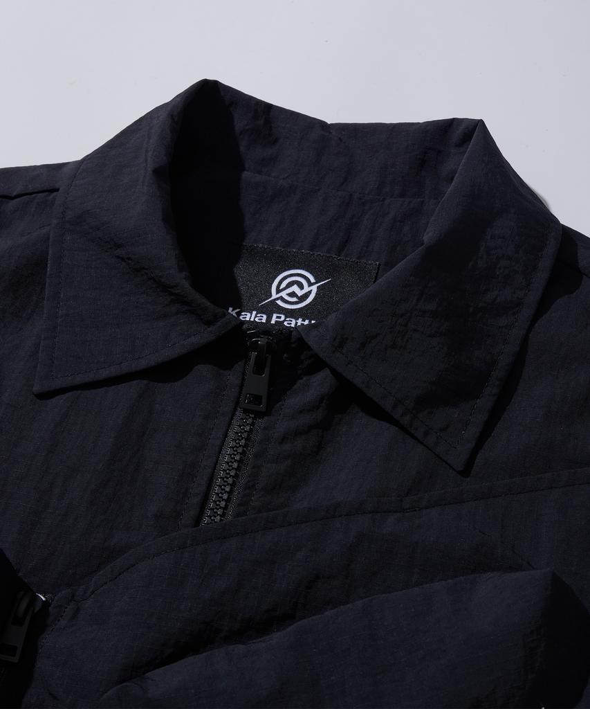 Kallapataleu Nylon Taslan Offset Zip Pocket Half Shirts - Black