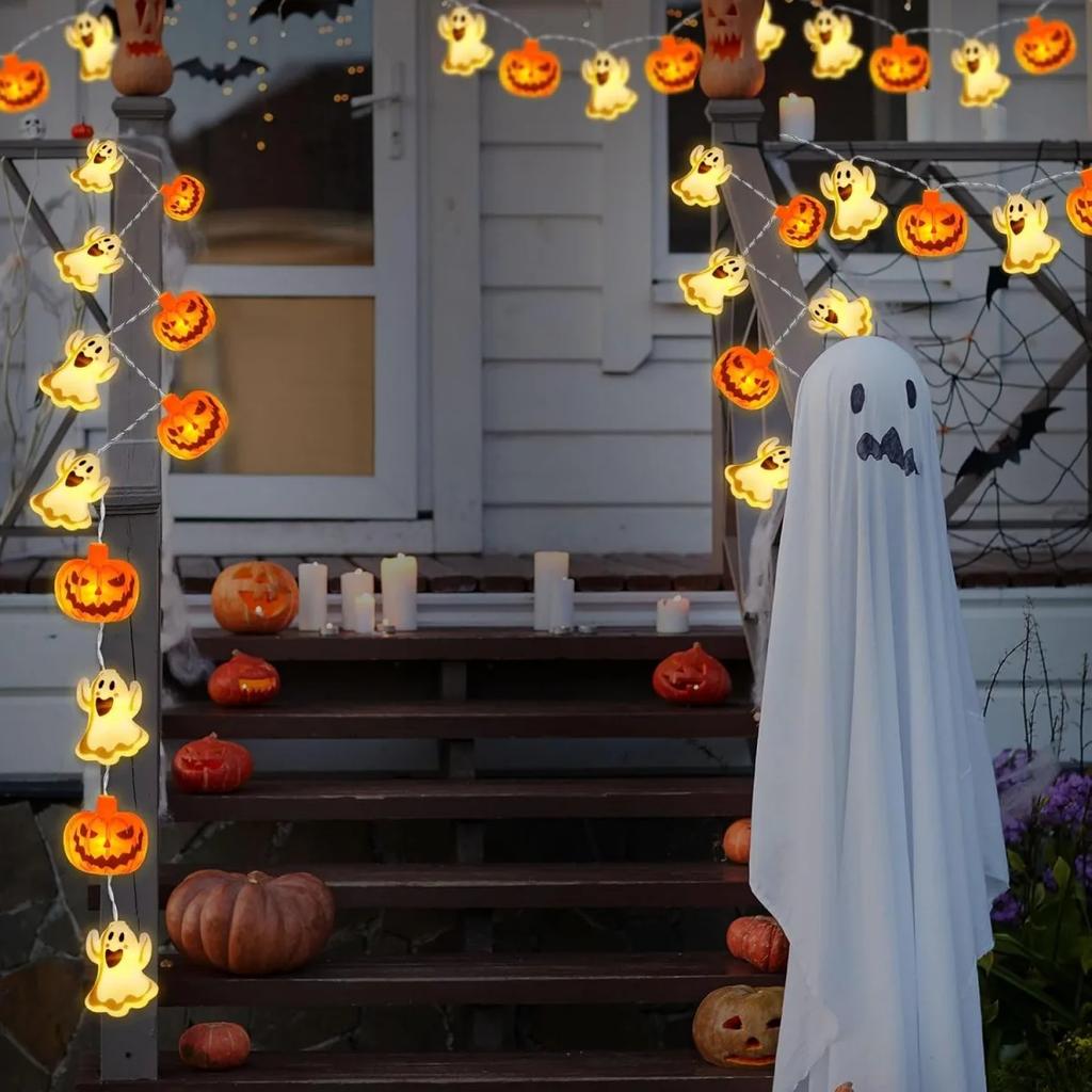 1pc 10/20 LED Halloween Single Layer Pumpkin & Ghost String Light Battery Powered For Home Garden Holiday Halloween Party Decor