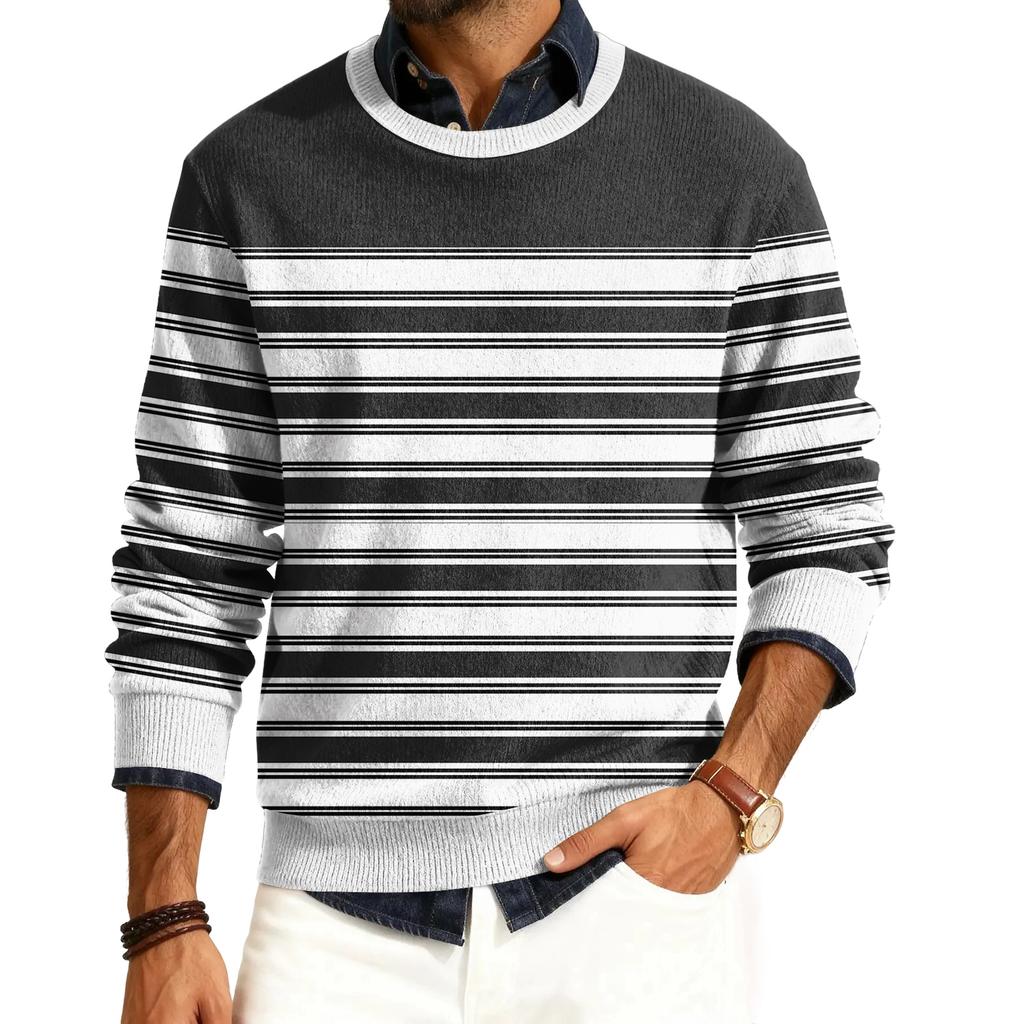 Męski sweter z okrągłym dekoltem, długim rękawem i prążkowanej dzianiny