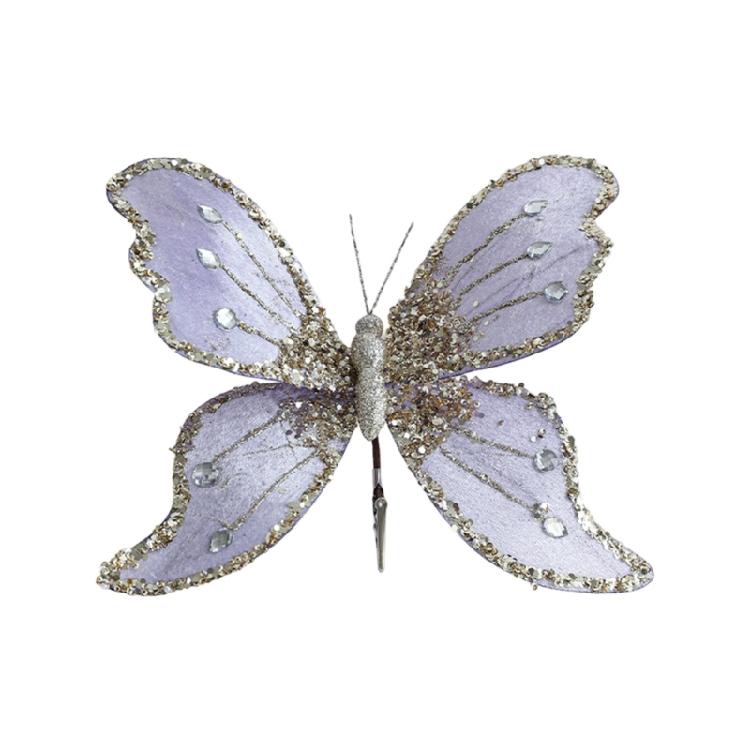Shatter Resistant Glittering Butterfly Christmas Tree Ornament 25Cm Velvets Design Indoor Outdoor Holiday Party Decoration