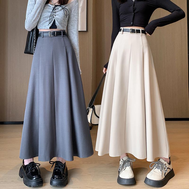Damen High-Waist Plissee-Midi-Rock mit Gürtel - Elegant A-Linie für Frühling & Herbst