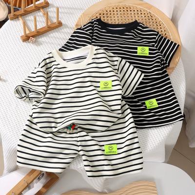 Children's Summer Casual Striped Set of Short-sleeved Top + Shorts Comfortable Soft Loungewear Two-piece Set