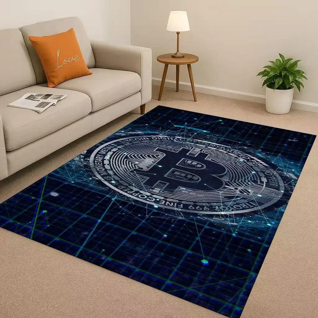 HD Rich BTC Bitcoin Circuit Board Art Cartoon Living Room Non-Slip Area Rug Carpet for Bedroom Playroom Sofa,Home Decor Doormat