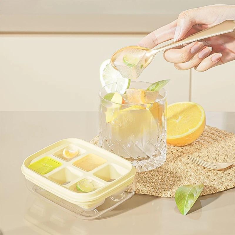 6Grid Silicone Ice Cube Mold Home Refrigerator Ice Box Press with Cover Frozen Ice Cube Magic Tool Food Grade Mini Ice Grid