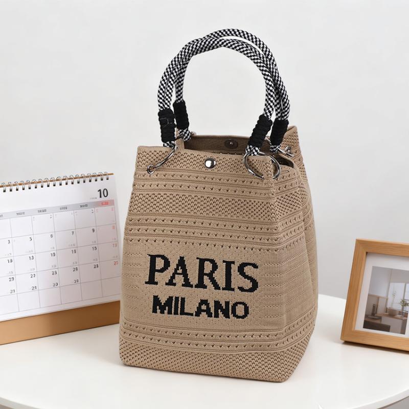 Knitted Tote Bag Letter Design Sturdy Rope Handles For Daily Shopping Commute Travel