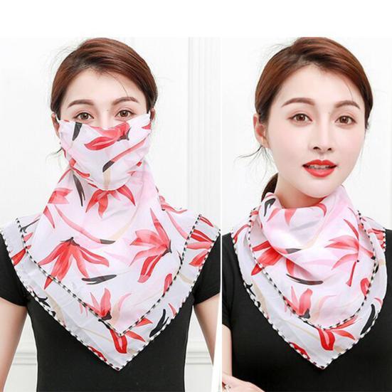 Women Floral Print Breathable Chiffon Sun Proof Veil Shawl Scarf Neck Face Cover