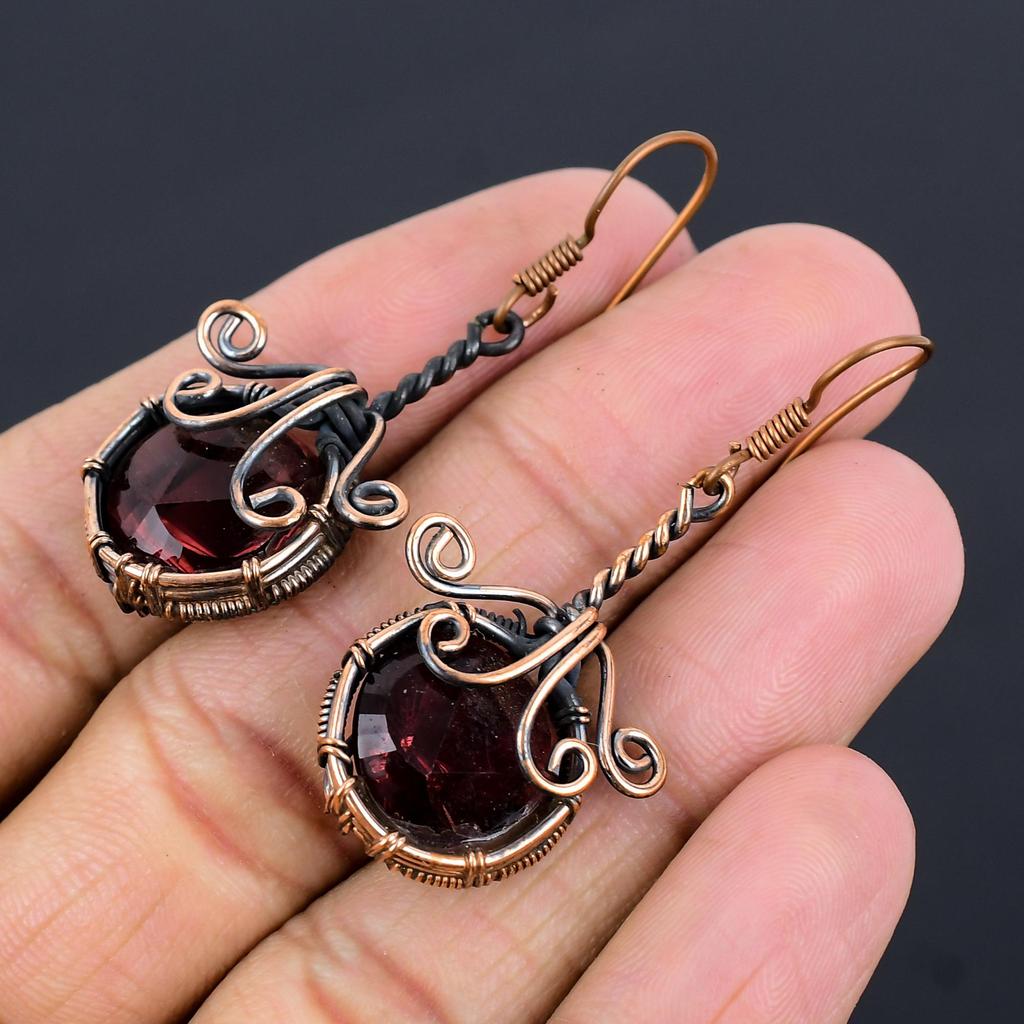 Pink Amethyst Earrings Gemstone Jewelry, 999 Copper Wire Wrapped Earrings, Handmade Beautiful Jewelry Earrings