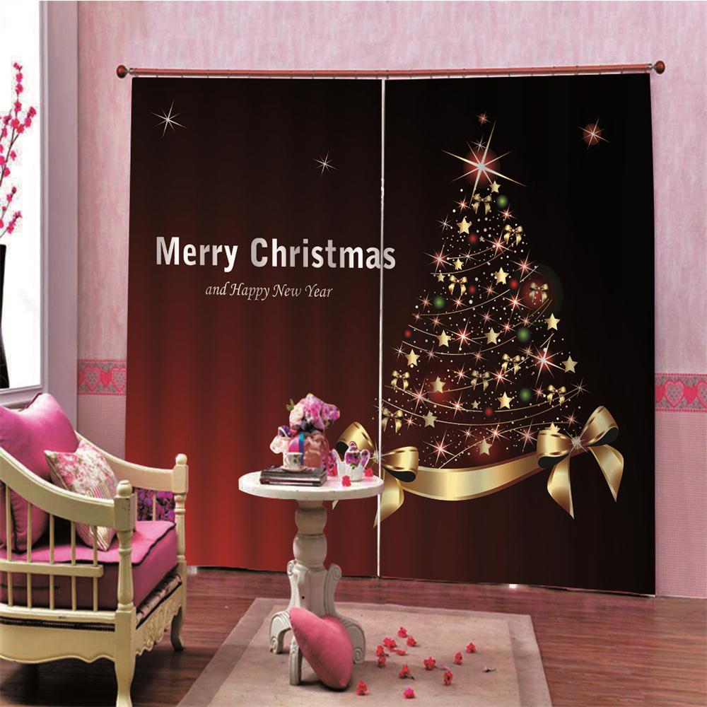 Red Christmas Ball Tree Light Happy New Year Window Curtains Blinds for Living Room Kids Bedroom Kitchen Door Home Decor 2Pcs