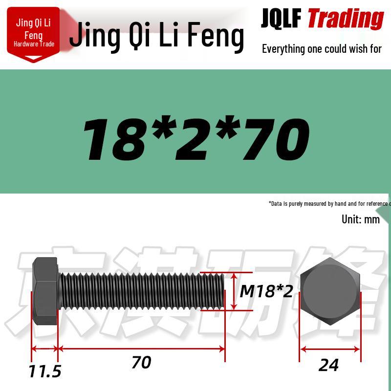 12.9 Grade Black High-Strength External Hex Bolt, Medium Tooth, Full Thread, M10-M36